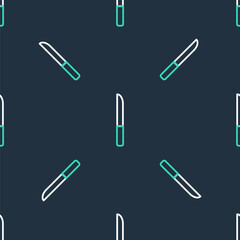 Line Knife icon isolated seamless pattern on black background. Cutlery symbol. Vector