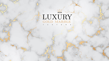 Marble luxury realistic gold background. Stone veneer, marbling texture design for banner, invitation, headers, print ads, packaging design template. Vector illustration. Isolated on white background. - obrazy, fototapety, plakaty