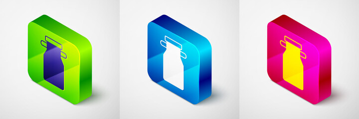 Isometric Can container for milk icon isolated on grey background. Square button. Vector