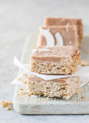 Healthy protein granola flapjack snack bars. Snack for yoga, fitness and sports people, fitness bar, diet concept