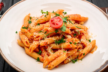 Penne pasta with chili sauce arrabiata