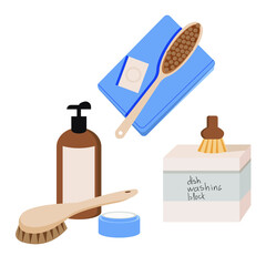 three-piece body care set on a white background. organic little and soap.