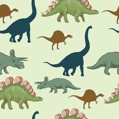 Dinosaurs prehistoric ancient animals hand drawn illustration vector set on white background realistic style sketch patern seamless