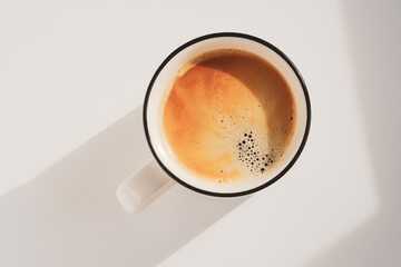 Coffee cup, closeup. Sunny morning atmospheric minimalistic concept
