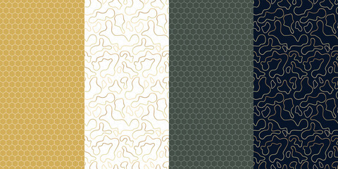 Abstract geometric pattern with gold lines and hexagons. Collection of seamless vector backgrounds.