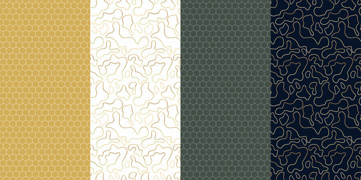 Abstract geometric pattern with gold lines and hexagons. Collection of seamless vector backgrounds.