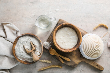The leaven for bread is active. Starter sourdough ( fermented mixture of water and flour to use as...