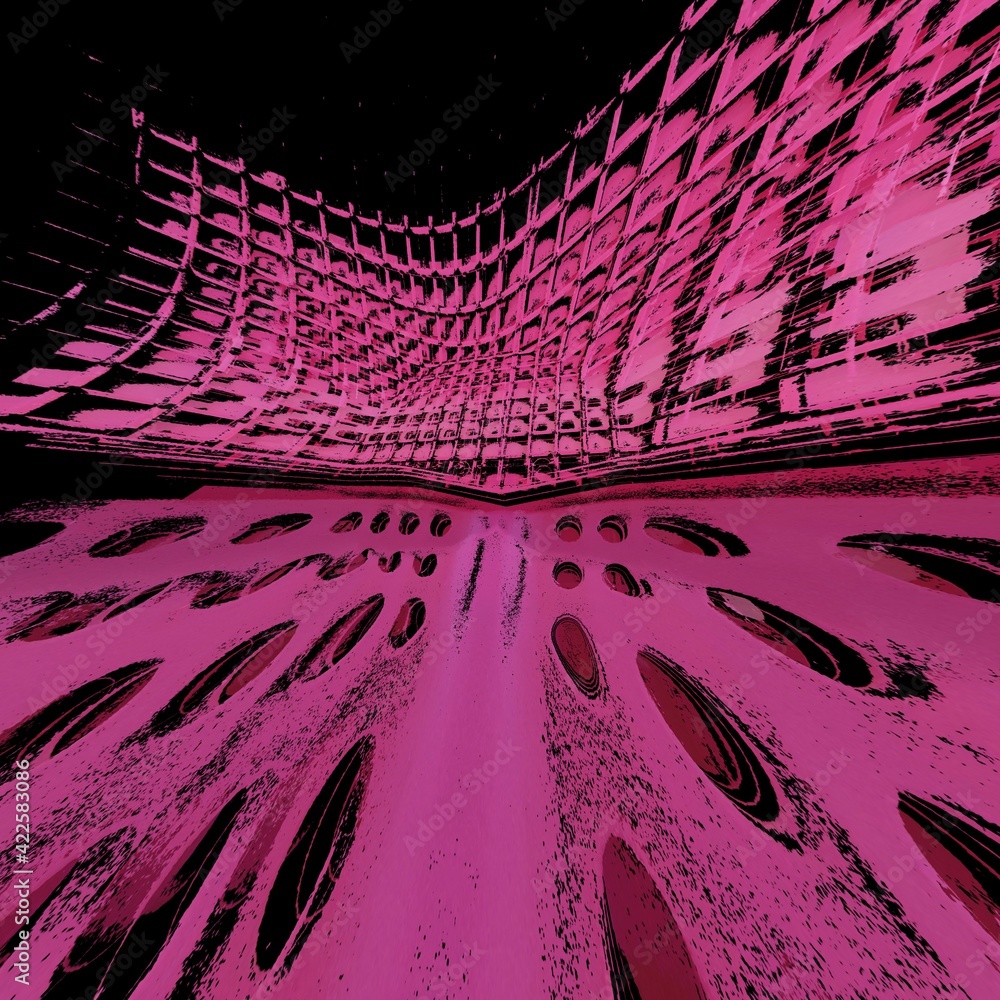 Aufkleber 3d exploding surface view of a bright pink plastic chair with many holes and patterns