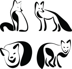 Graphic black and white Fox, Vector illustration