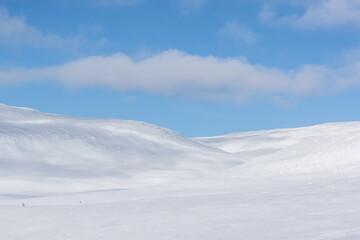 Snow covered mountain with sunlight and shadows.Shot in Sweden, Scandinavia