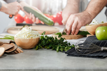 Work at the kitchen table before Easter on a spring morning 