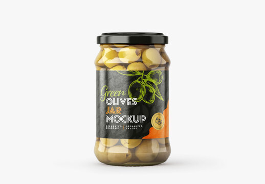 Olives Jar Mockup Set for Product Packaging and Brand Identity