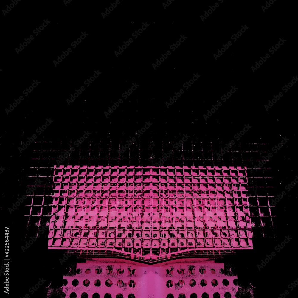Aufkleber 3d exploding surface view of a bright pink plastic chair with many holes and patterns