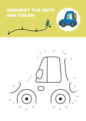 Connect the dots and color. Blue car. Vector EPS 10
