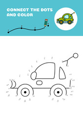 Connect the dots and color. Green car. Vector EPS 10