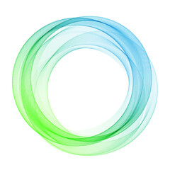 Flowing green and blue energies wave circle frame on white background