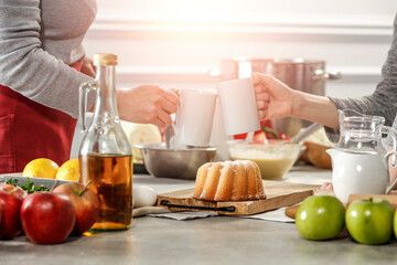 Work at the kitchen table before Easter on a spring morning 