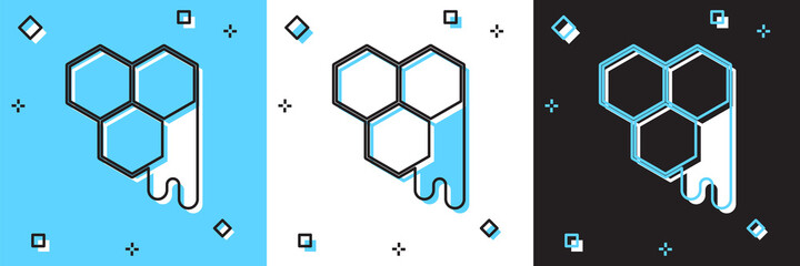 Set Honeycomb icon isolated on blue and white, black background. Honey cells symbol. Sweet natural food. Vector