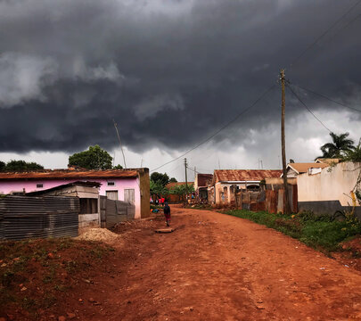 Stormy skies over an African village