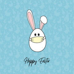 Easter egg with ears and face mask. Holidays during pandemic. Vector