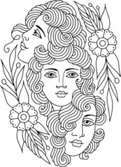 Traditional Girls Tattoo Vector Stencil T-shirt Stamp