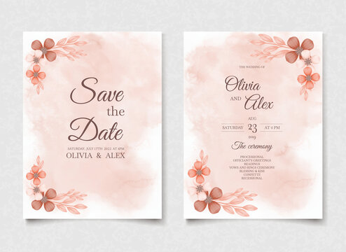 Orange Watercolor Wedding Invitation Flowers Card