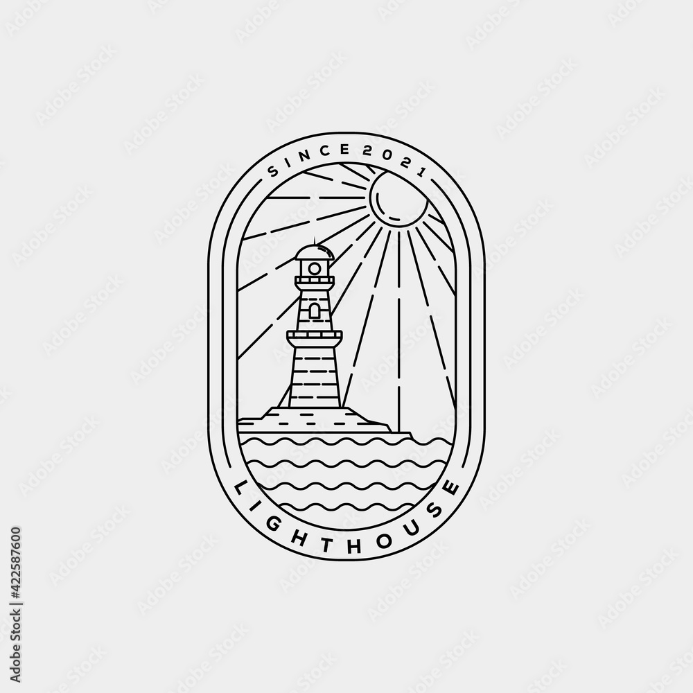 Wall mural minimalist lighthouse harbor line art logo template vector illustration design