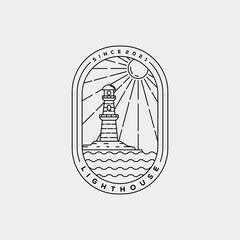 minimalist lighthouse harbor line art logo template vector illustration design