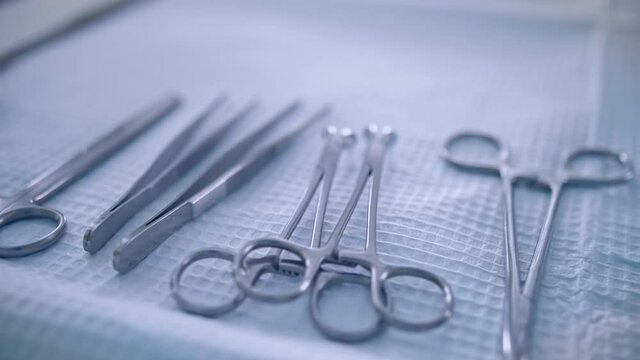 Surgical medical instruments on the table