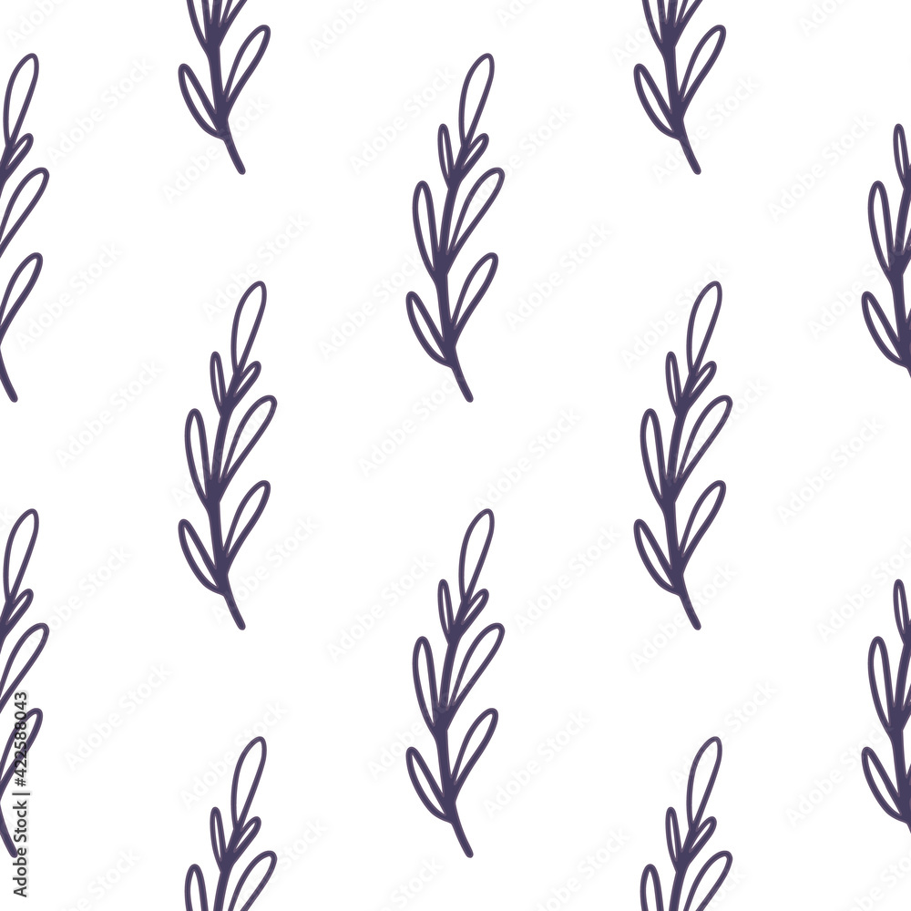 Wall mural isolated seamless pattern with outline navy blue branches simple print. white background. doodle bac - Wall murals