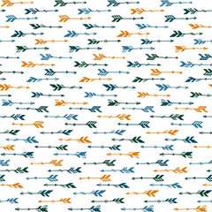 Pretty boho arrows graphic seamless ornament. Ethnic rustic design. Native american motive. Doodle