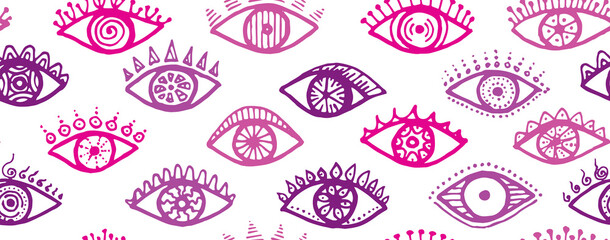 Different open eyes psychedelic seamless pattern.