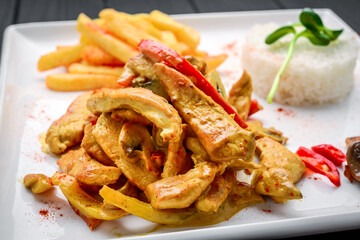 Plate of spicy homemade chicken curry