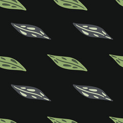 Obraz premium Minimalistic abstract style seamless pattern with simple leaves ornament. Black background.