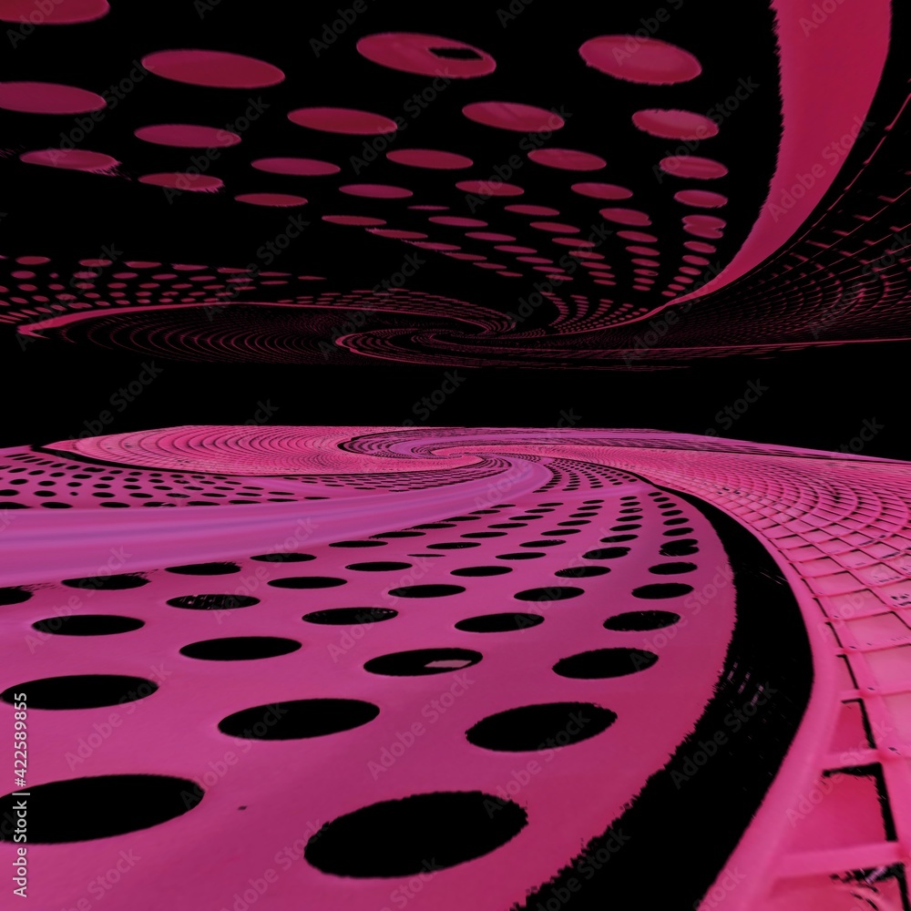 Aufkleber 3d exploding surface view of a bright pink plastic chair with many holes and patterns