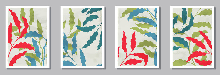 Botanical wall art prints set. Spring branches with foliage. Willow