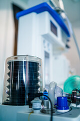 Medicine equipment laying on the table. Epidemic technologies in laboratory.