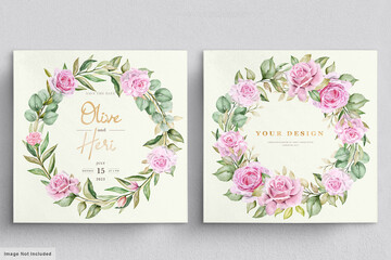 watercolor roses wedding invitation card set