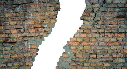Background of old vintage red brick wall with bid black slit