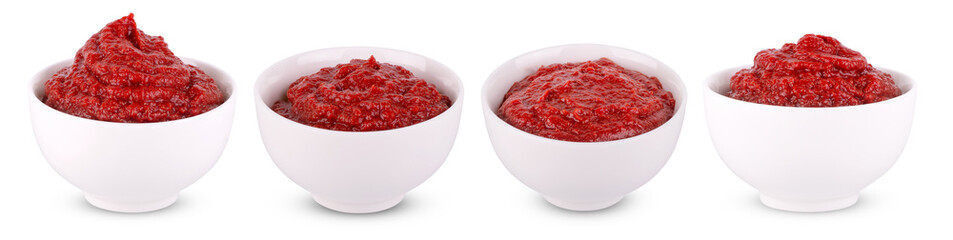 Set of White bowl of tomato sauce or ketchup isolated on a white background