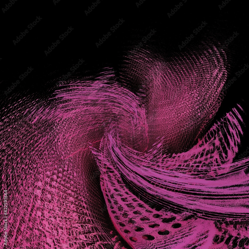 Poster 3d exploding surface view of a bright pink plastic chair with many holes and patterns