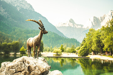 Mountain lake Jasna in Krajsnka Gora,  Slovenia. Triglav National Park, Julian alps. Travel...