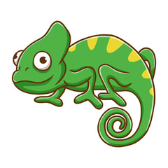 Chameleon Logo Kids Drawing Cartoon. Reptile Icon Cute Character. Animal Mascot Vector Illustration

