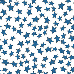 Vector seamless pattern with blue hand drawn cute stars on white background