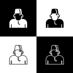 Set Muslim man icon isolated on black and white background. Vector