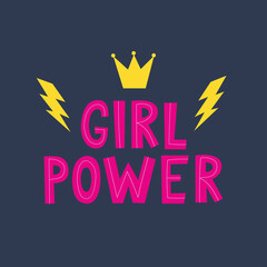 Girl power written lettering . Woman motivational slogan. Vector illustration isolated on a white background. Good for posters, textiles, t shirts.