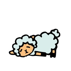 Cheerful funny ram. Sleeping. Lamb outline hand drawing. Isolated on white background. Illustration vector