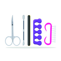 Manicure set nail file, scissors, brush, finger separator. Isolated on a white background. Vector illustration
