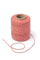 Red and white cotton Butcher's Twine isolated on white background