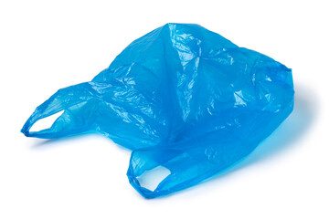 Empty blue plastic bag isolated on white background